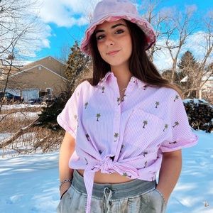 Hawaii Vibes Crop Polo w tie in front ft lil palm trees🌴